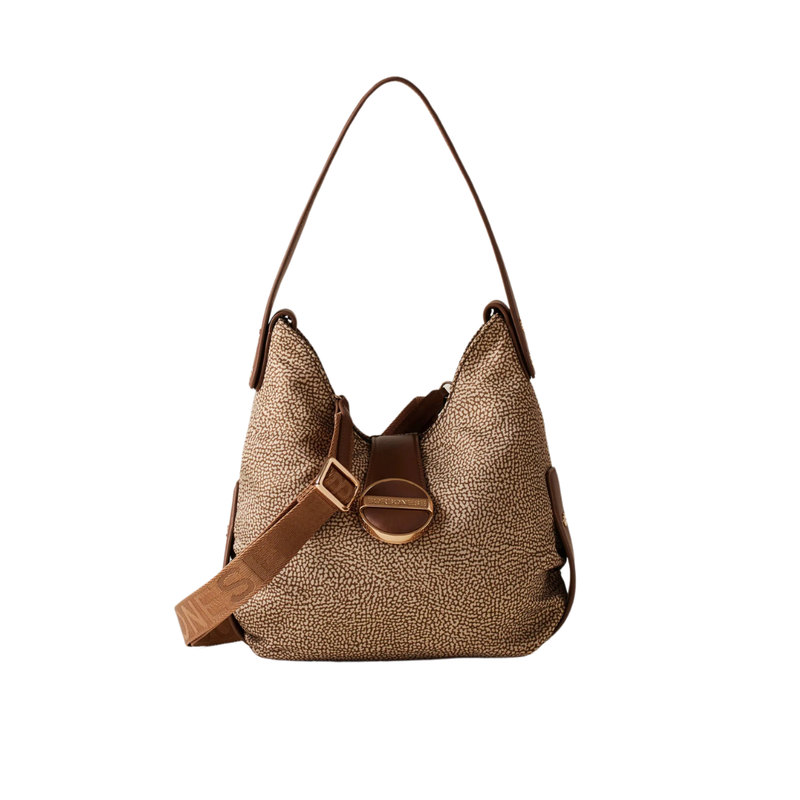 BORBONESE - Eclipse Hobo Small - Beige/Brown