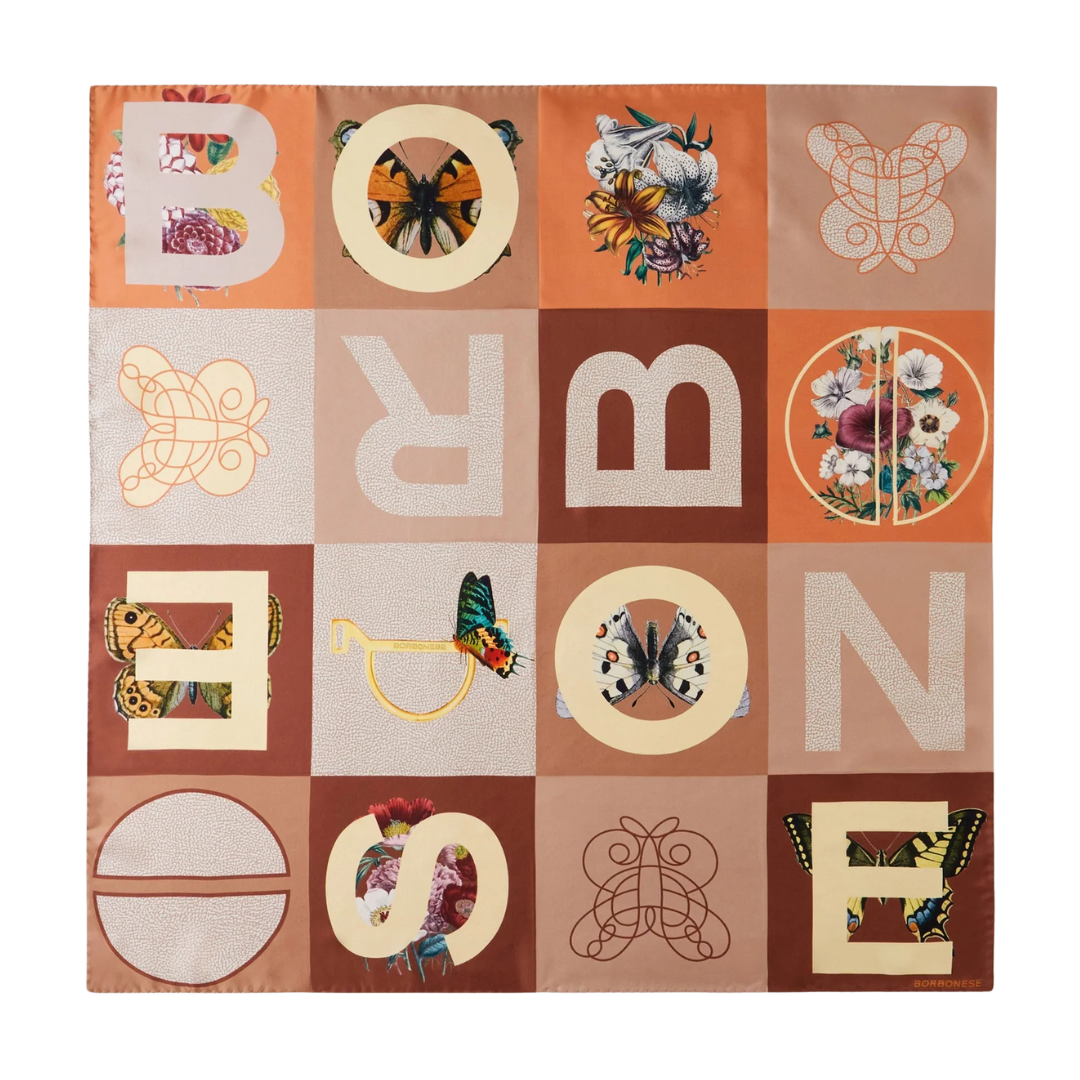 BORBONESE - Foulard 90x90 - Tangerine/Coconut/Sabbia