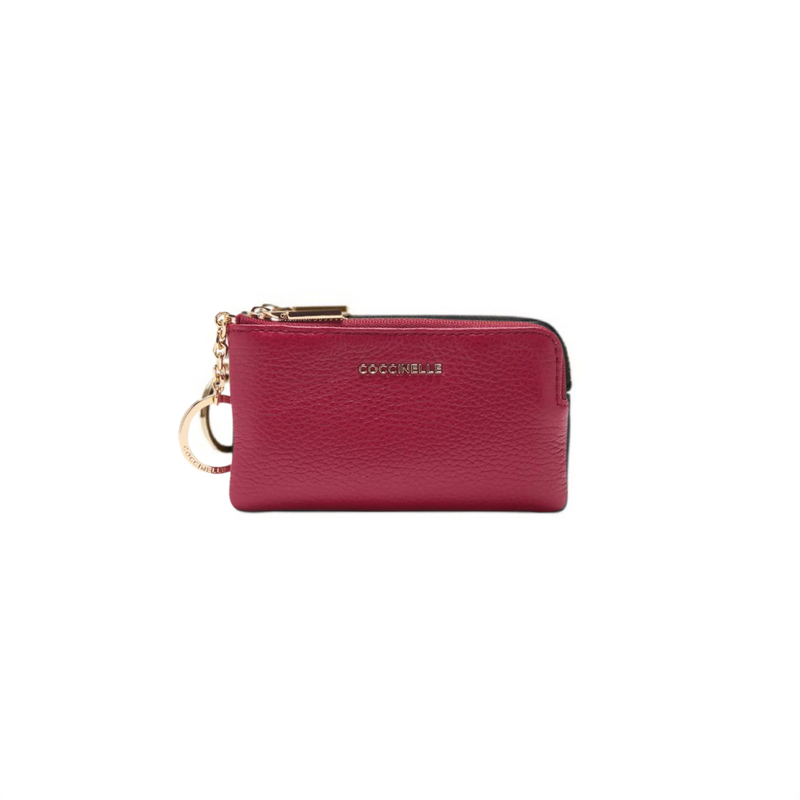 COCCINELLE - Metallic Soft Portachiavi/Portamonete con zip - Sangria