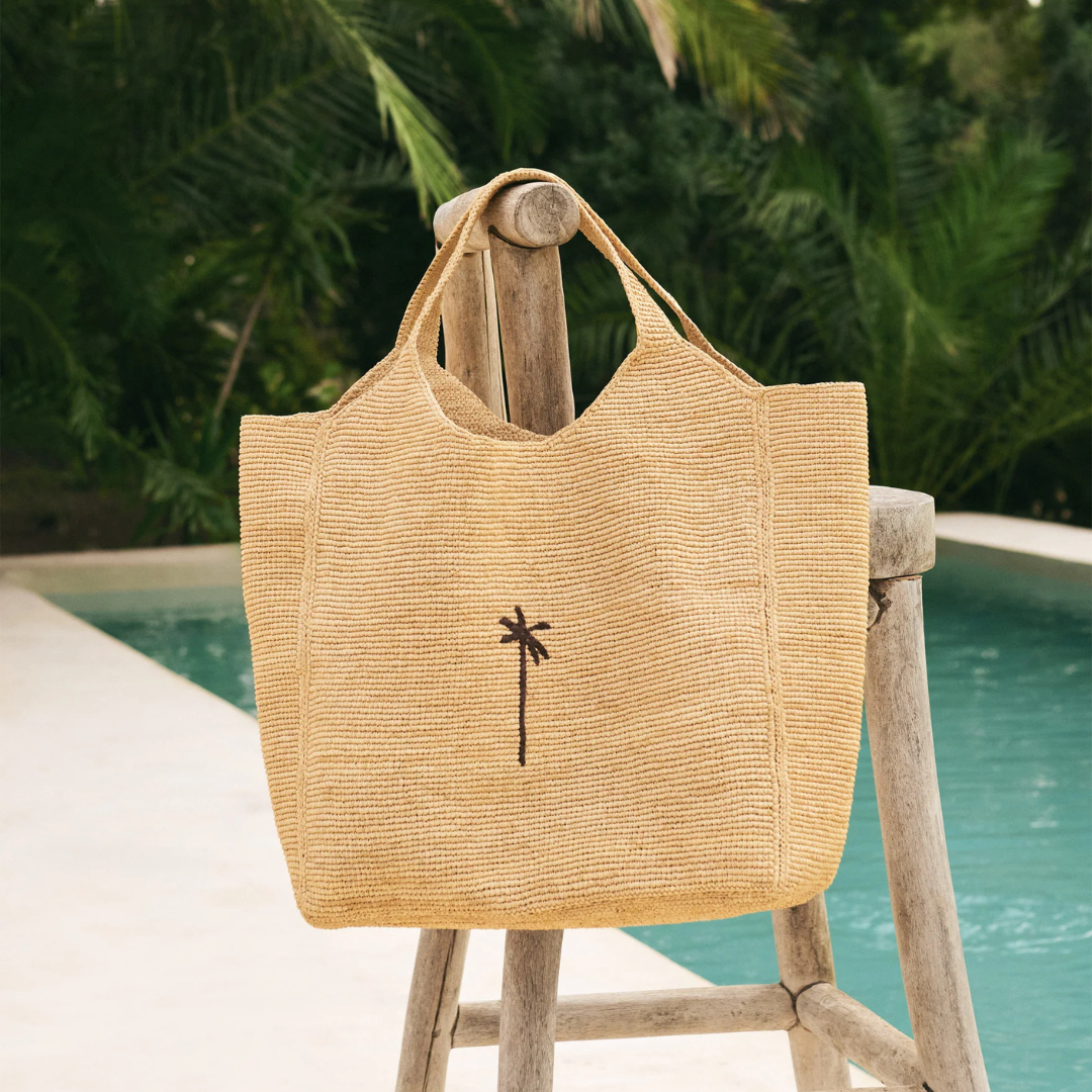 MANEBÍ - Raffia Maxi Tote Handmade - Natural With Chocolate Palm