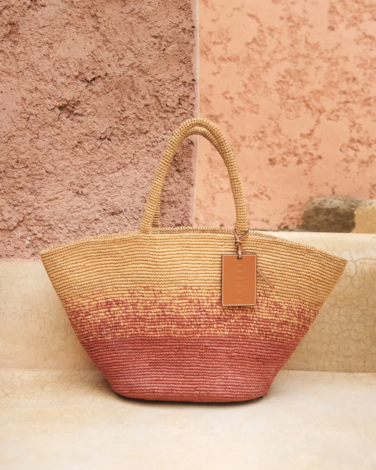 MANEBÍ - Borsa Panier in Rafia Realizzata a Mano - Rust Dégradé