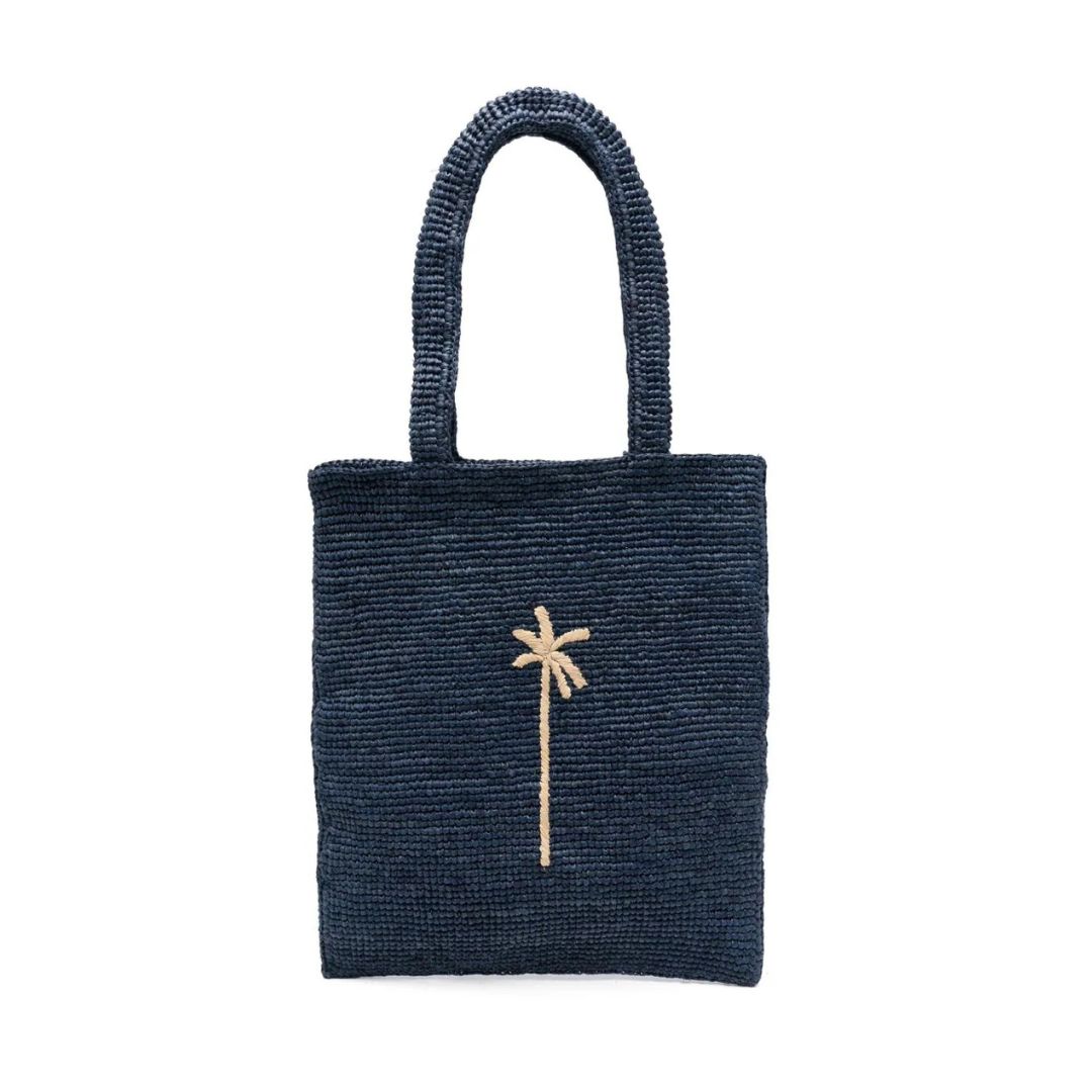 MANEBÍ - Borsa tote Palm in rafia - Vintage Navy / Natural Palm