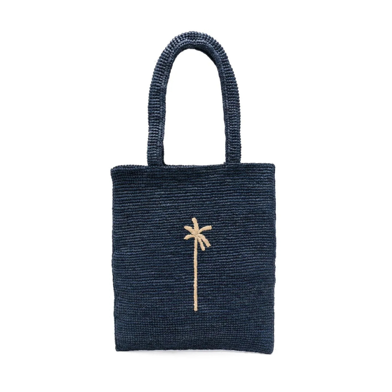MANEBÍ - Borsa tote Palm in rafia - Vintage Navy / Natural Palm