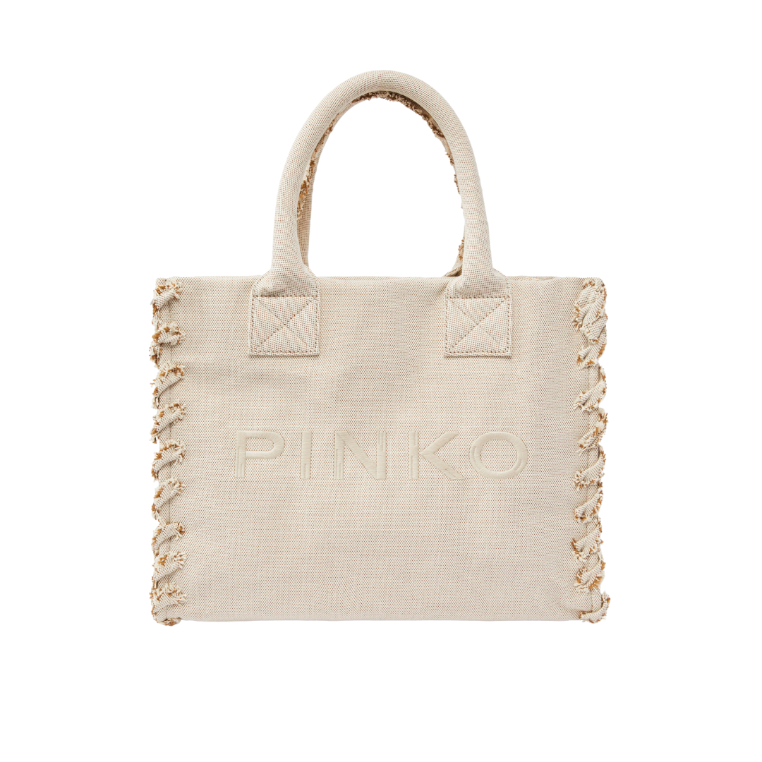 PINKO - Beach Shopper in canvas riciclato Sabbia/Ecru