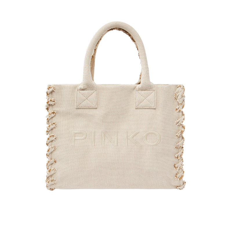 PINKO - Beach Shopper in canvas riciclato Sabbia/Ecru