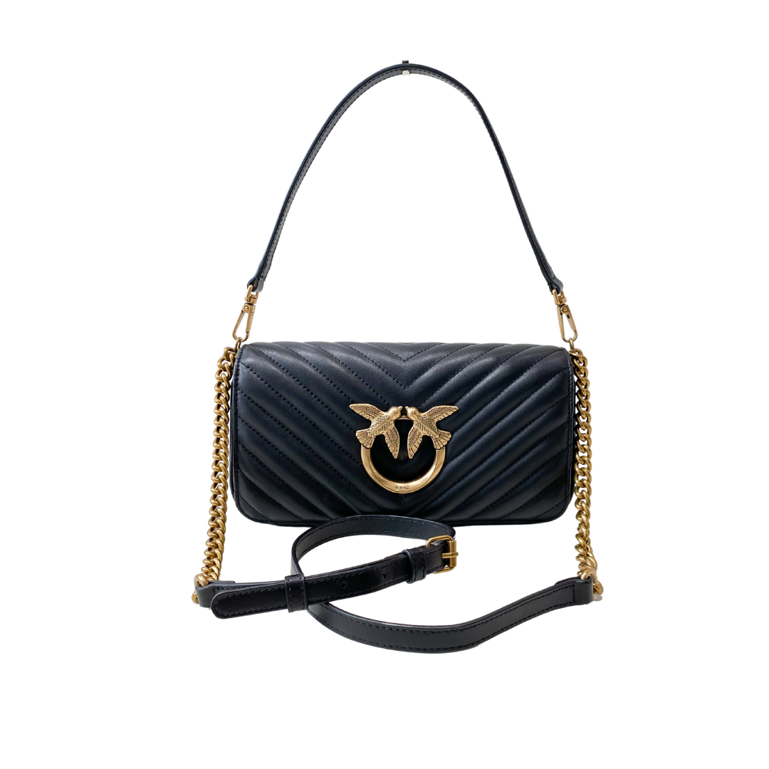 PINKO - (borsa di seconda mano) - Love Click Baguette Mini Chevron - Black/Oro