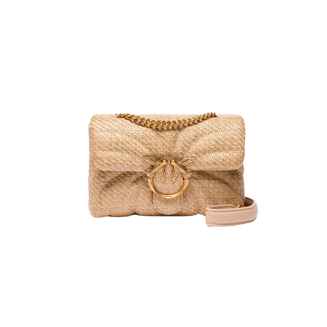 PINKO - Love Classic Puff rafia trapuntata farfalla - Beige/Grigio fumo