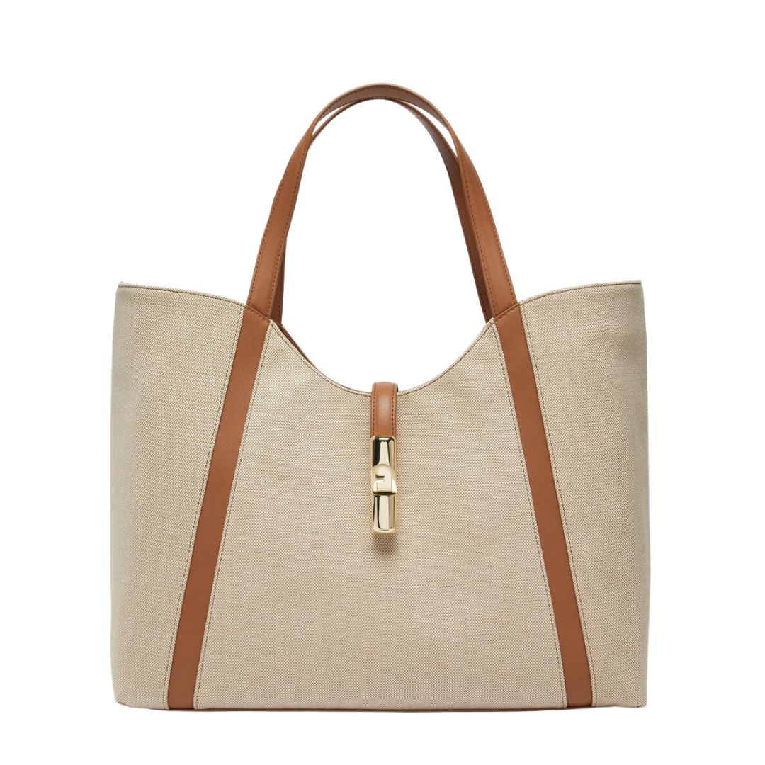 FURLA - Goccia Borsa a Spalla canvas XL - Nat + Brandy