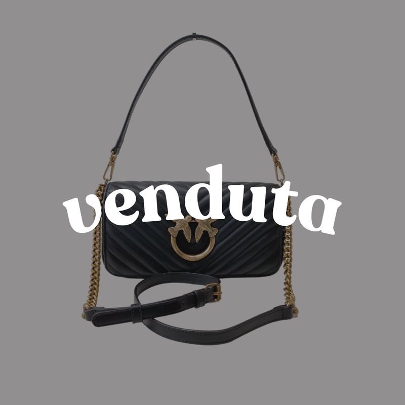 PINKO - (borsa di seconda mano) - Love Click Baguette Mini Chevron - Black/Oro