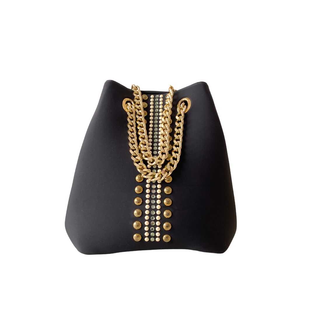 LA FILLE DES FLEURS - (borsa di seconda mano) Secchiello con borchie neoprene - Nero