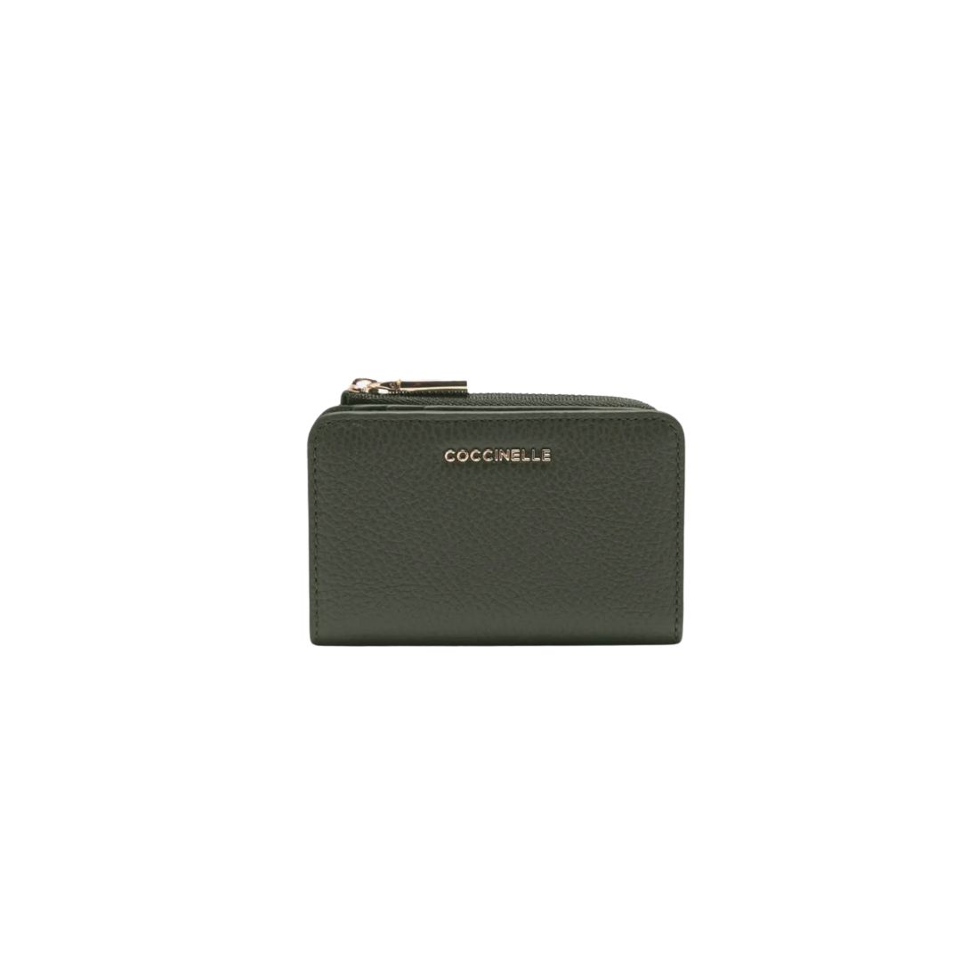 COCCINELLE - Metallic Soft Portafoglio compatto con zip - Alga