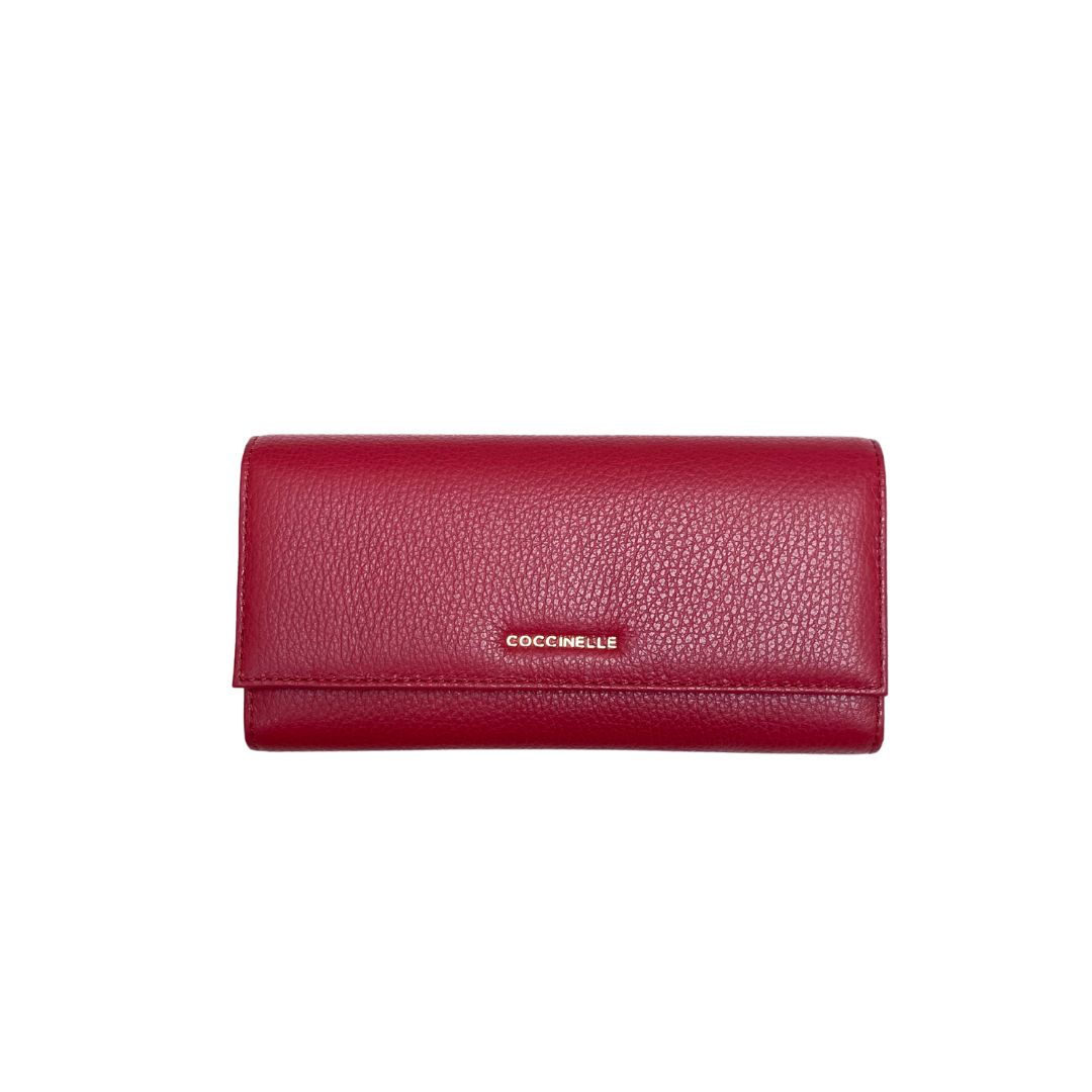 COCCINELLE - Metallic Soft Portafoglio Grande con patta - Sangria