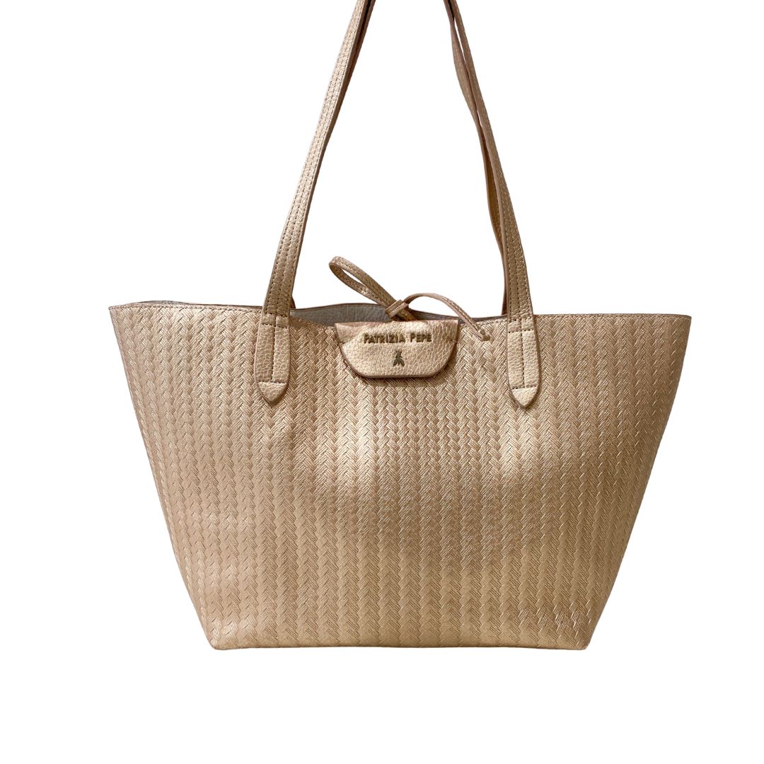 PATRIZIA PEPE - (borsa di seconda mano) Shoppig grande in ecopelle - Beige/Oro