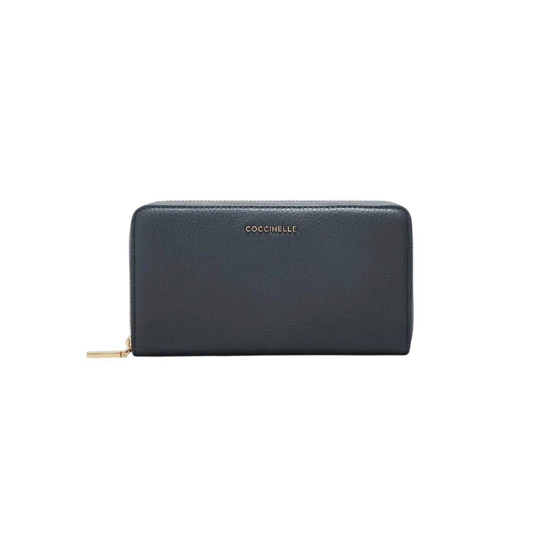 COCCINELLE - Metallic Soft Portafoglio Grande Zip Around - Midnight blue