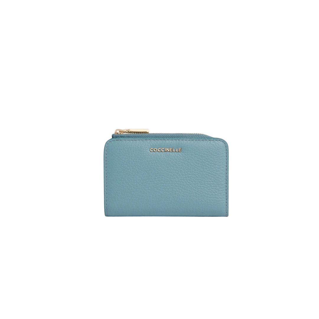 COCCINELLE - Metallic Soft Portafoglio compatto con zip - Artici Blue