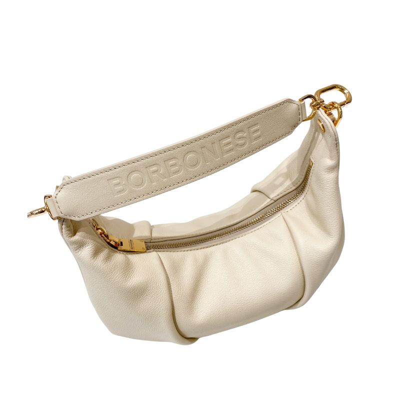 BORBONESE - (borsa di seconda mano) Bloom Hobo piccola - Panna