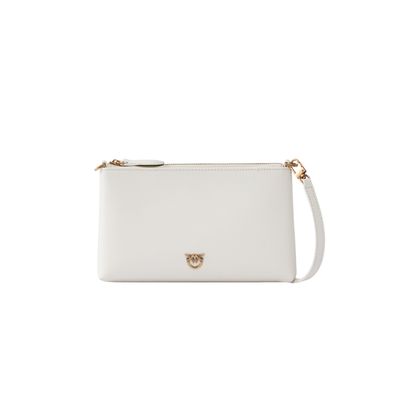 PINKO - Pochette piatta in pelle con logo Love Birds - Bianco