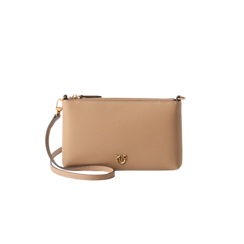 PINKO - Pochette piatta in pelle con logo Love Birds - Rosa Toast PINKO - Pochette piatta in pelle con logo Love Birds - Rosa Toast