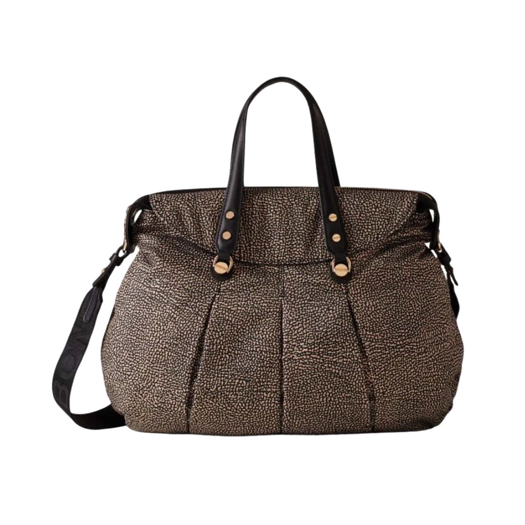 BORBONESE - Shopping bag Croissant grande - OP Natural/Black