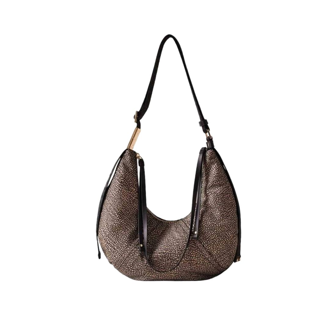 BORBONESE - Croissant Hobo Small -  Op Natural/Black