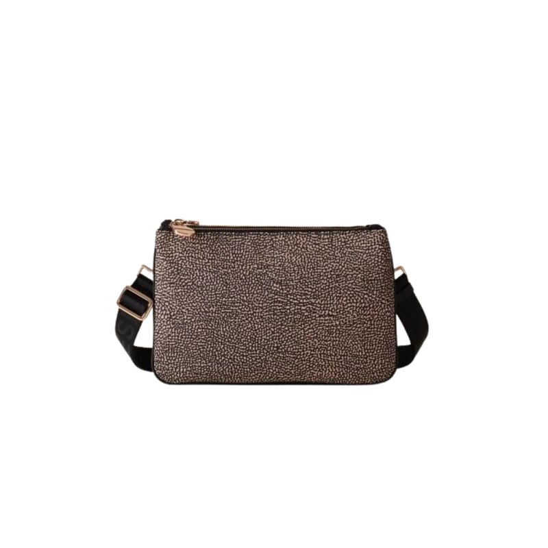 BORBONESE - Eco Line tracolla Doppia Zip Small Nylon - Op Natural/Black BORBONESE - Eco Line tracolla Doppia Zip Small Nylon - Op Natural/Black