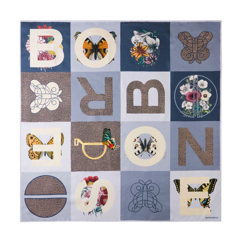 BORBONESE - Foulard Color Block 90x90 - Celeste/KleinBlue/OpNaturale BORBONESE - Foulard Color Block 90x90 - Celeste/KleinBlue/OpNaturale