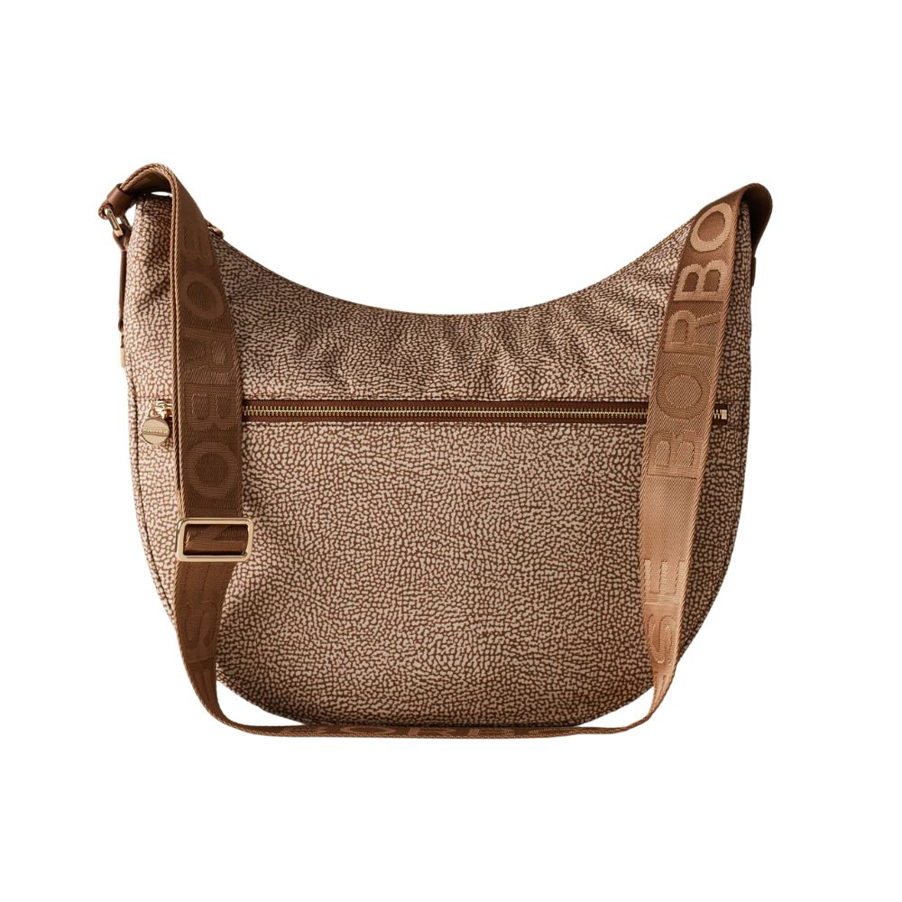 BORBONESE - Luna Bag Medium Nylon Riciclato OP con zip - Beige/Brown