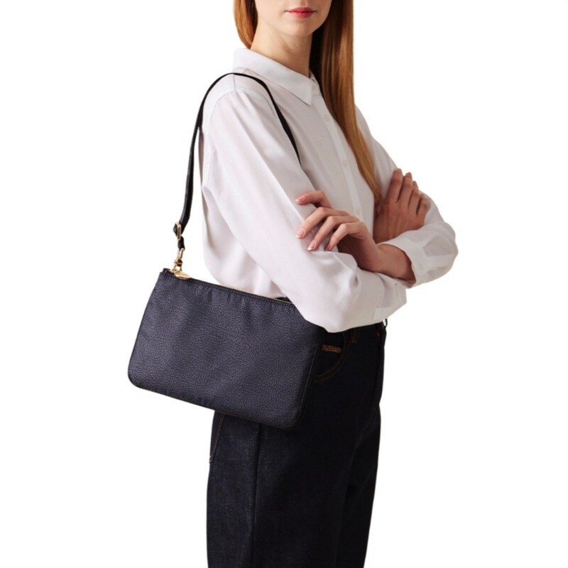 BORBONESE - Eco Line tracolla Doppia Zip Small Nylon - Dark Black