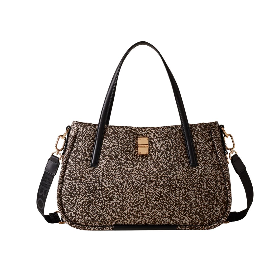 BORBONESE - Cahier shopper medium - Op Natural/Black BORBONESE - Cahier shopper medium - Op Natural/Black