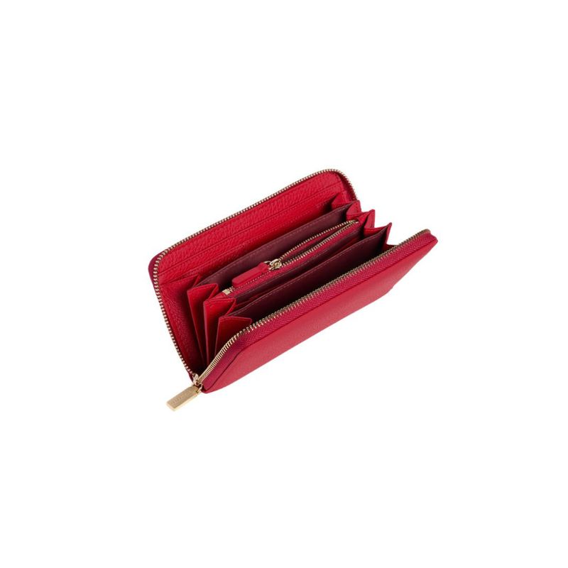 COCCINELLE - Metallic Soft Portafoglio Grande Zip Around - Scarlet