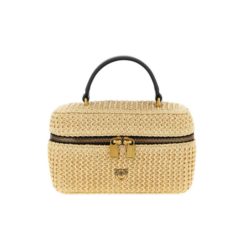 PINKO - Borsa Vanity rafia mini - Rafia/Nero