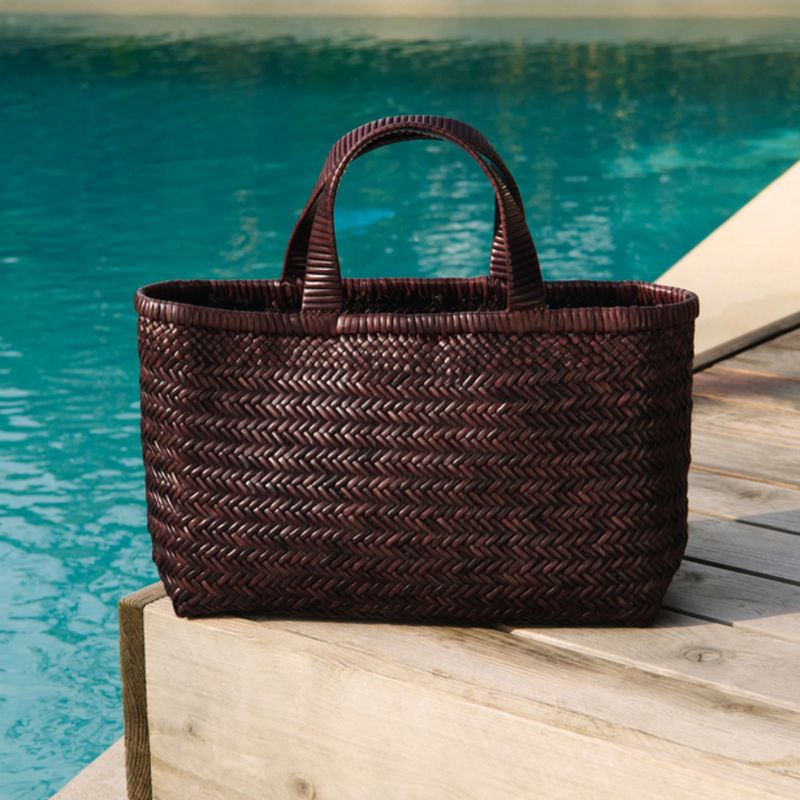 MANEBÍ - Borsa Sunset Media pelle intrecciata - Dark Brown