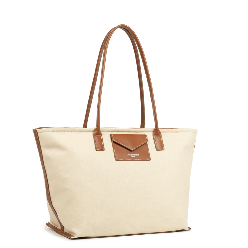 LANCASTER - Canvas KBA Mini shopping - Beige/Cognac