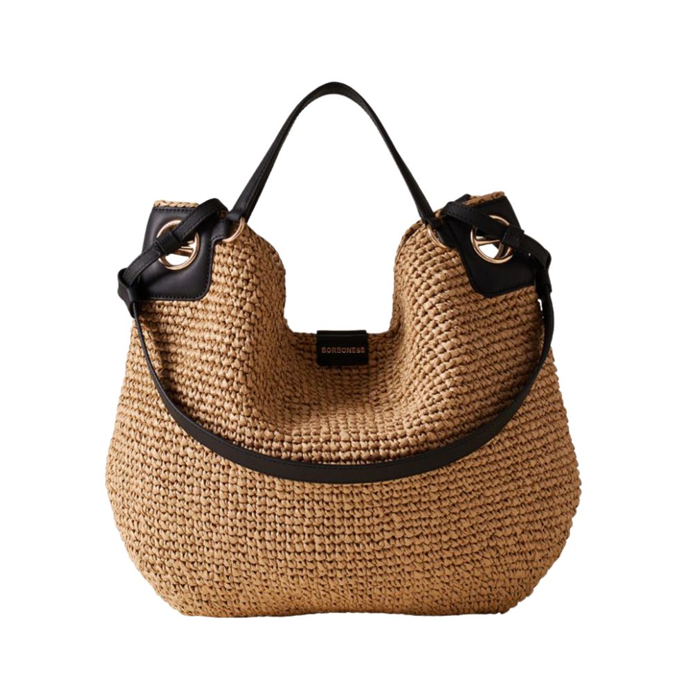 BORBONESE - London Large Tessuto Effetto Paglia c/t - Naturale/Nero