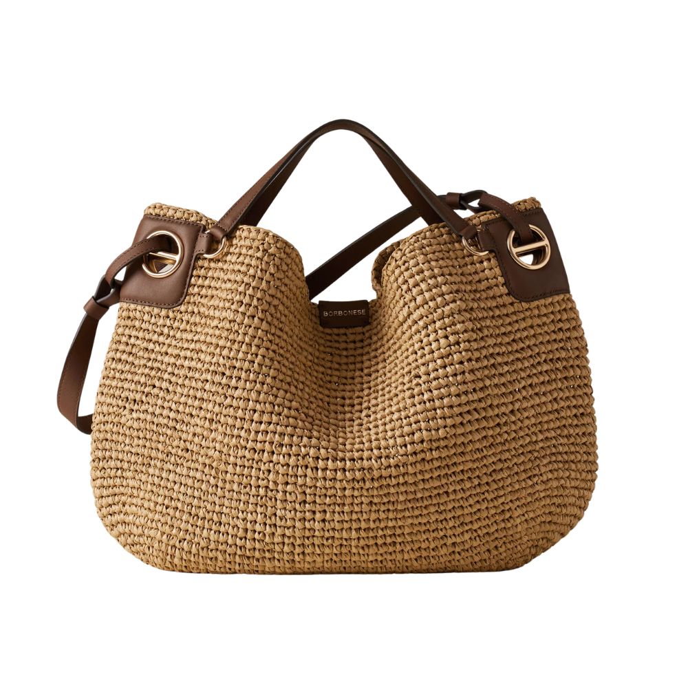 BORBONESE - London Large Tessuto Effetto Paglia c/t - Naturale/Cognac