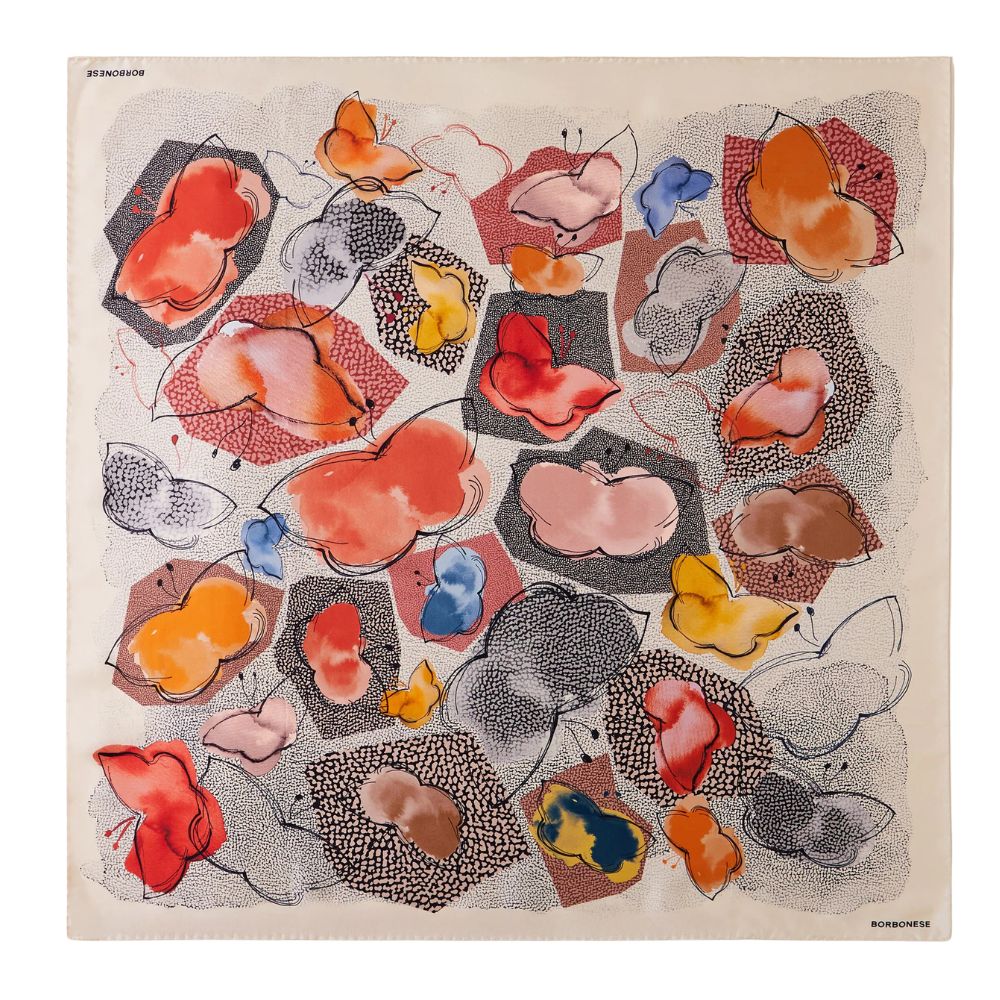 BORBONESE - Foulard Farfalle 90x90 - Panna/OpNaturale