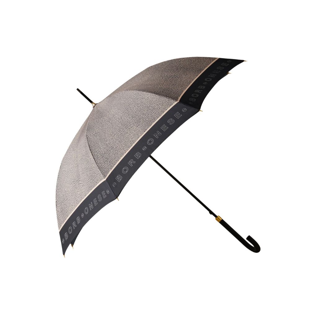 BORBONESE - Ombrello Lungo - Nero/Op Naturale