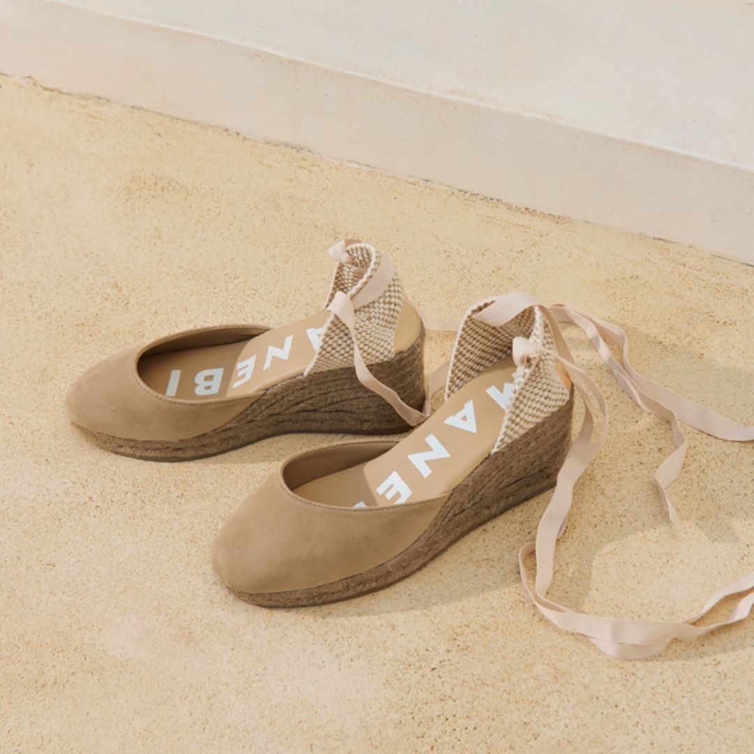 MANEBÍ - Espadrillas con Zeppa in Pelle Scamosciata Hamptons - Vintage Taupe