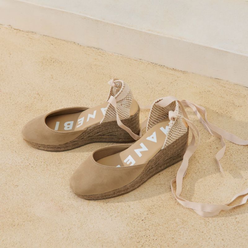 MANEBÍ - Espadrillas con Zeppa in Pelle Scamosciata Hamptons - Vintage Taupe