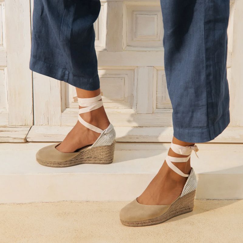 MANEBÍ - Espadrillas con Zeppa in Pelle Scamosciata Hamptons - Vintage Taupe