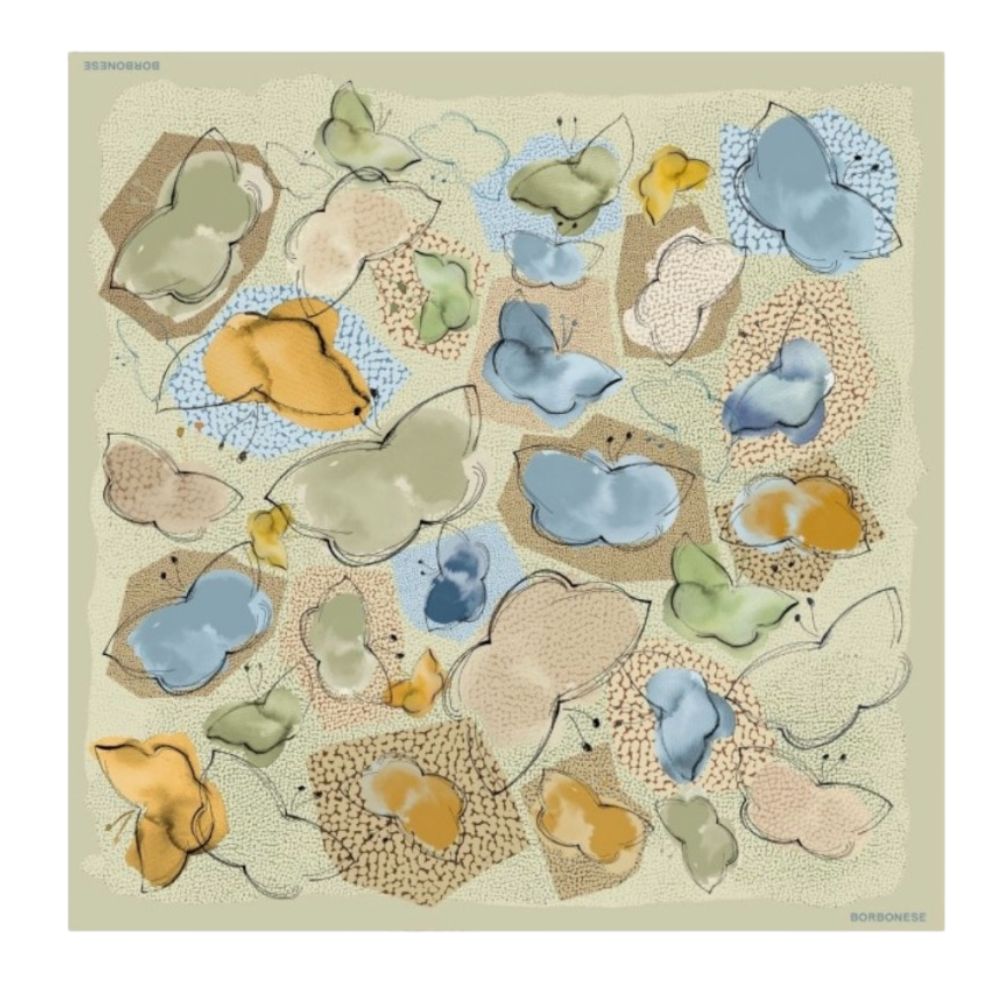 BORBONESE - Foulard Farfalle 90x90 - Verde Salvia BORBONESE - Foulard Farfalle 90x90 - Verde Salvia