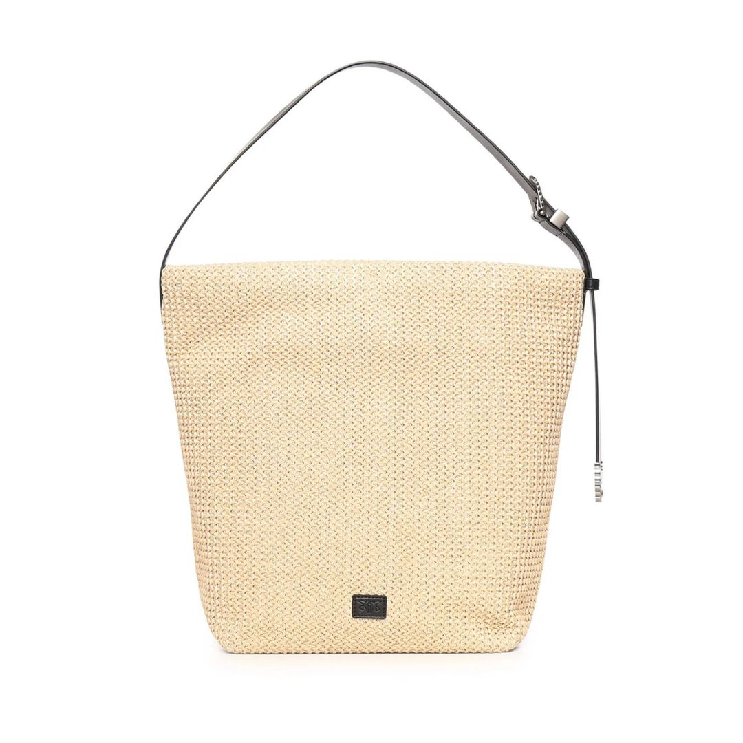 PINKO - Bucket bag grande Bag in rafia Beige/Nero