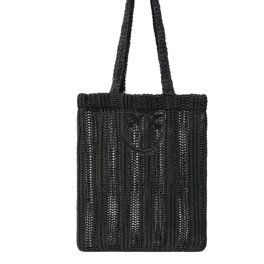 PINKO - Borsa shopper media Easy Tote Bag in rafia Nero