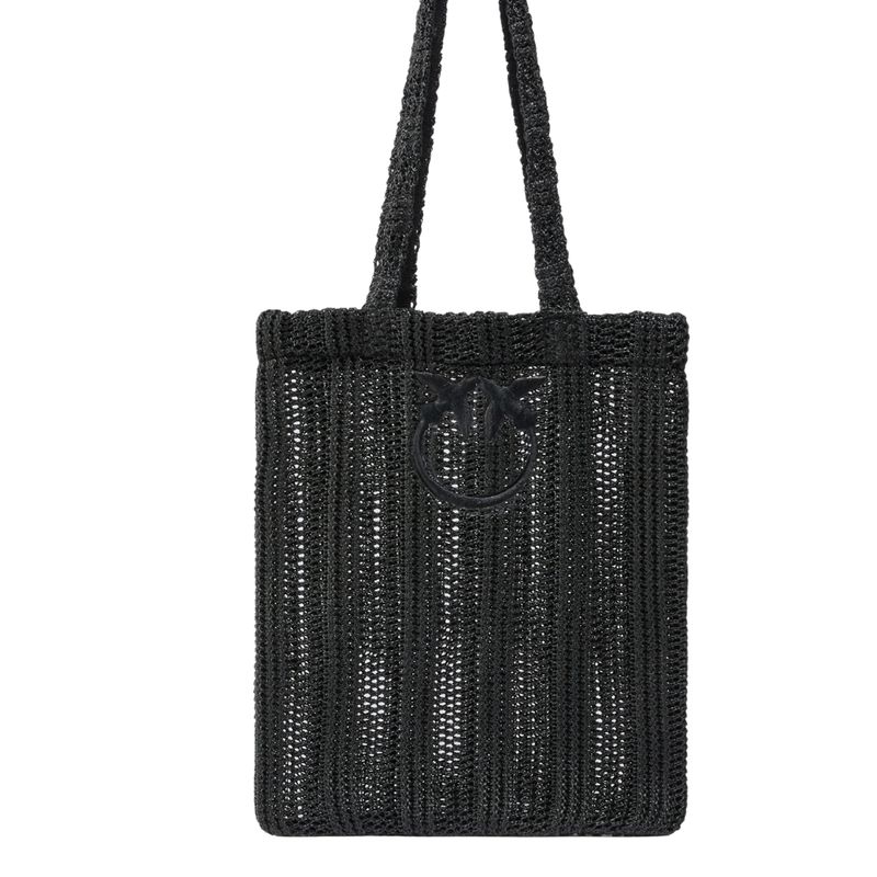 PINKO - Borsa shopper media Easy Tote Bag in rafia Nero