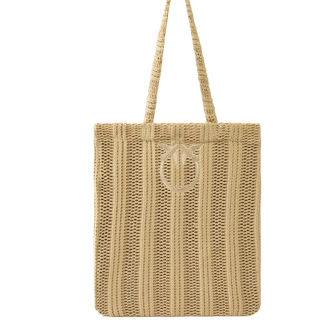PINKO - Borsa shopper media Easy Tote Bag in rafia Beige