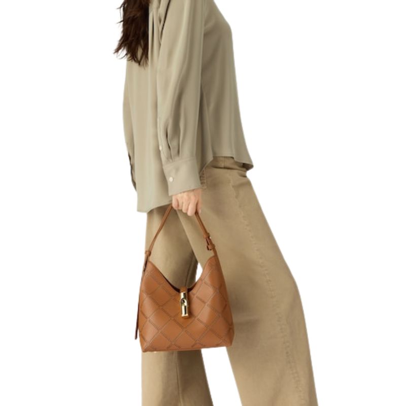 FURLA - Goccia sacca a spalla S traforata - Brandy