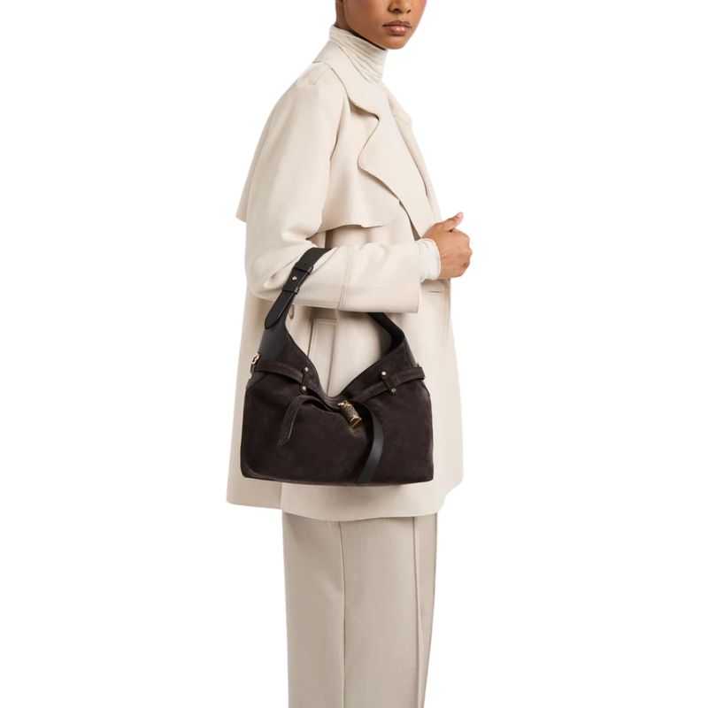 BORBONESE - PREMIERE BORSA HOBO SMALL - Caffè/Ebano