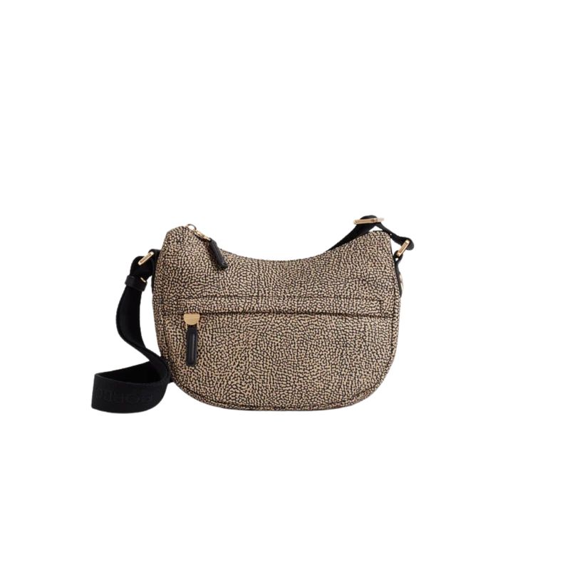 BORBONESE - Luna Bag Mini Nylon Riciclato OP con zip - Op Natural/Black BORBONESE - Luna Bag Mini Nylon Riciclato OP con zip - Op Natural/Black