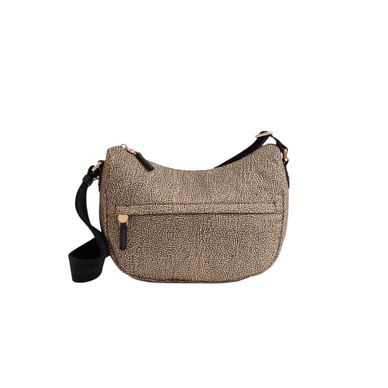BORBONESE - Luna Bag Small Nylon Riciclato OP con zip - OP Natural/Black BORBONESE - Luna Bag Small Nylon Riciclato OP con zip - OP Natural/Black