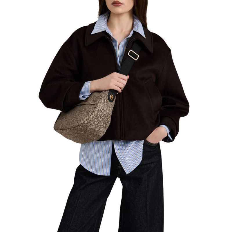 BORBONESE - Luna Bag Small Nylon Riciclato OP con zip - OP Natural/Black